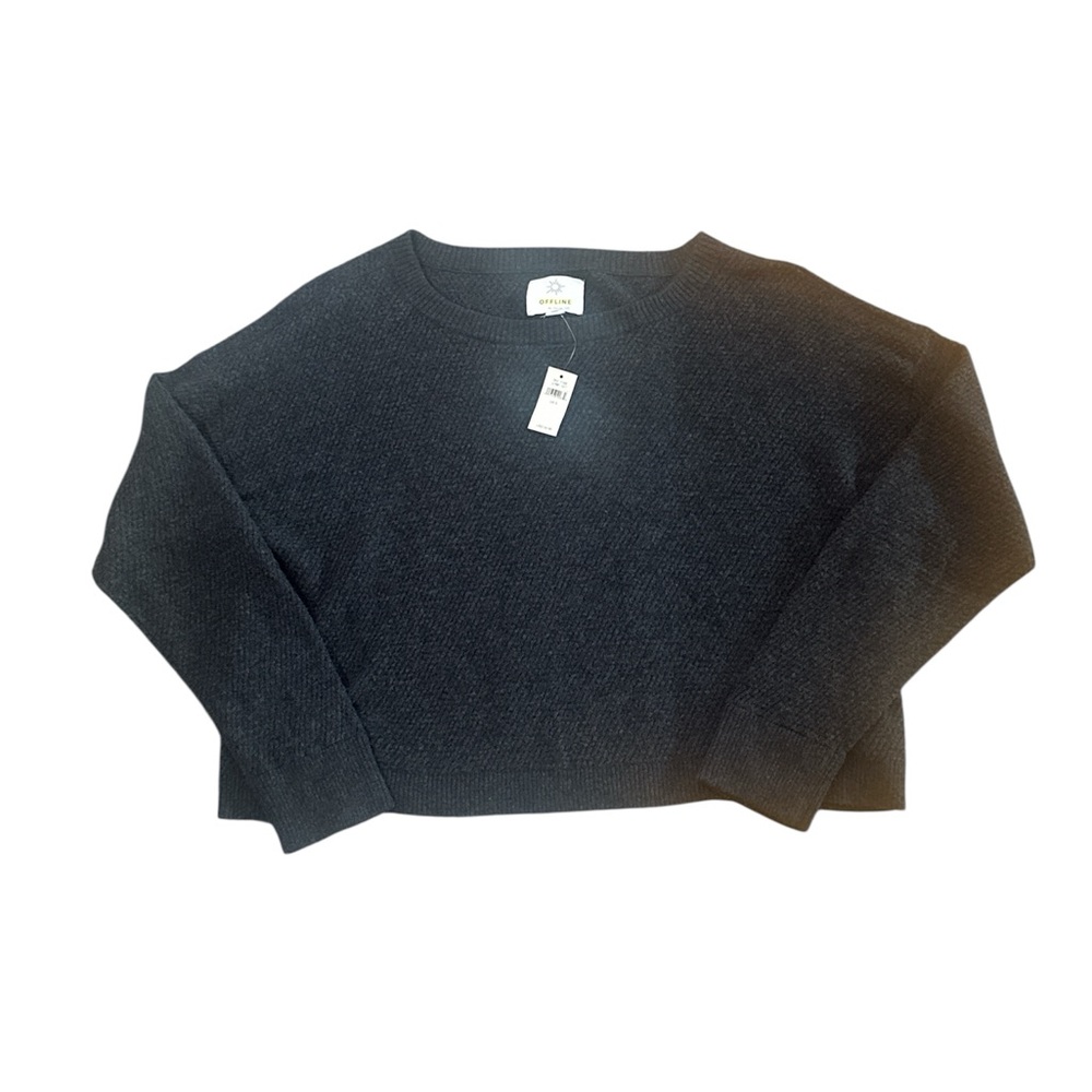 Aerie OFFLINE Textured Crew Neck Sweater Charcoal Gray Women's US L